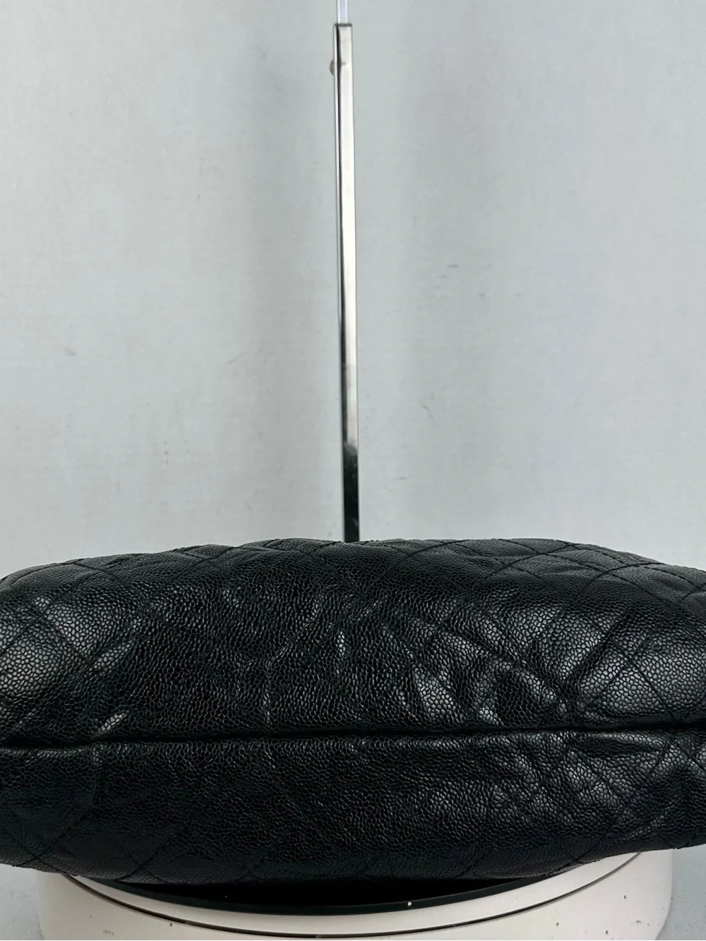 Chanel Black Shiny Caviar Leather Large Chain Shoulder Tote Silver CC
